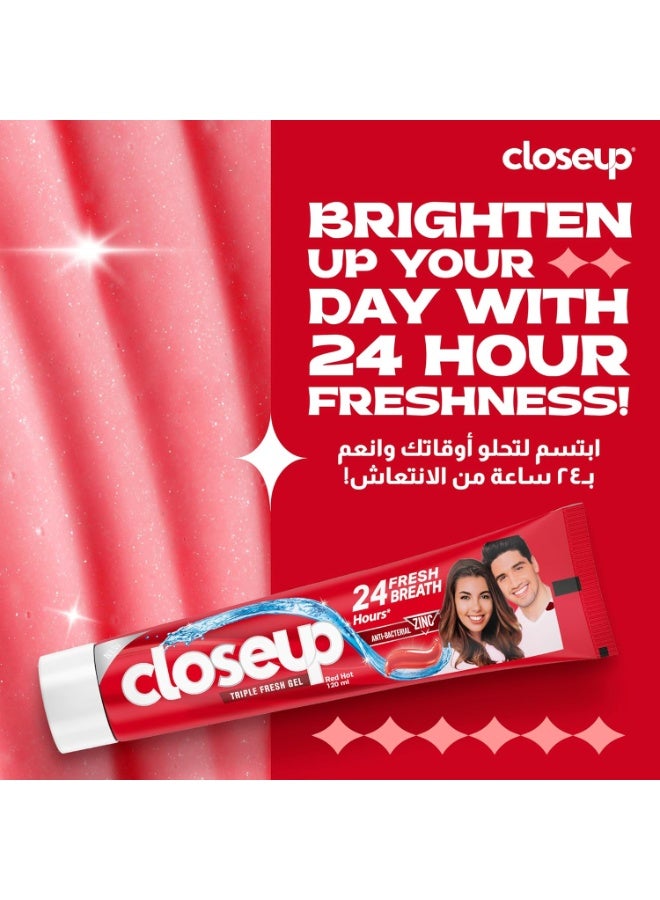 كلوس أب معجون أسنان كلوز أب ثلاثي الانتعاش، بنكهة ريد هوت، لانتعاش يدوم 24 ساعة، 120 مل × قطعتين - Image 2